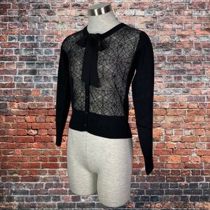Jawbreaker Web Lace Cardigan with Chiffon Tie Black